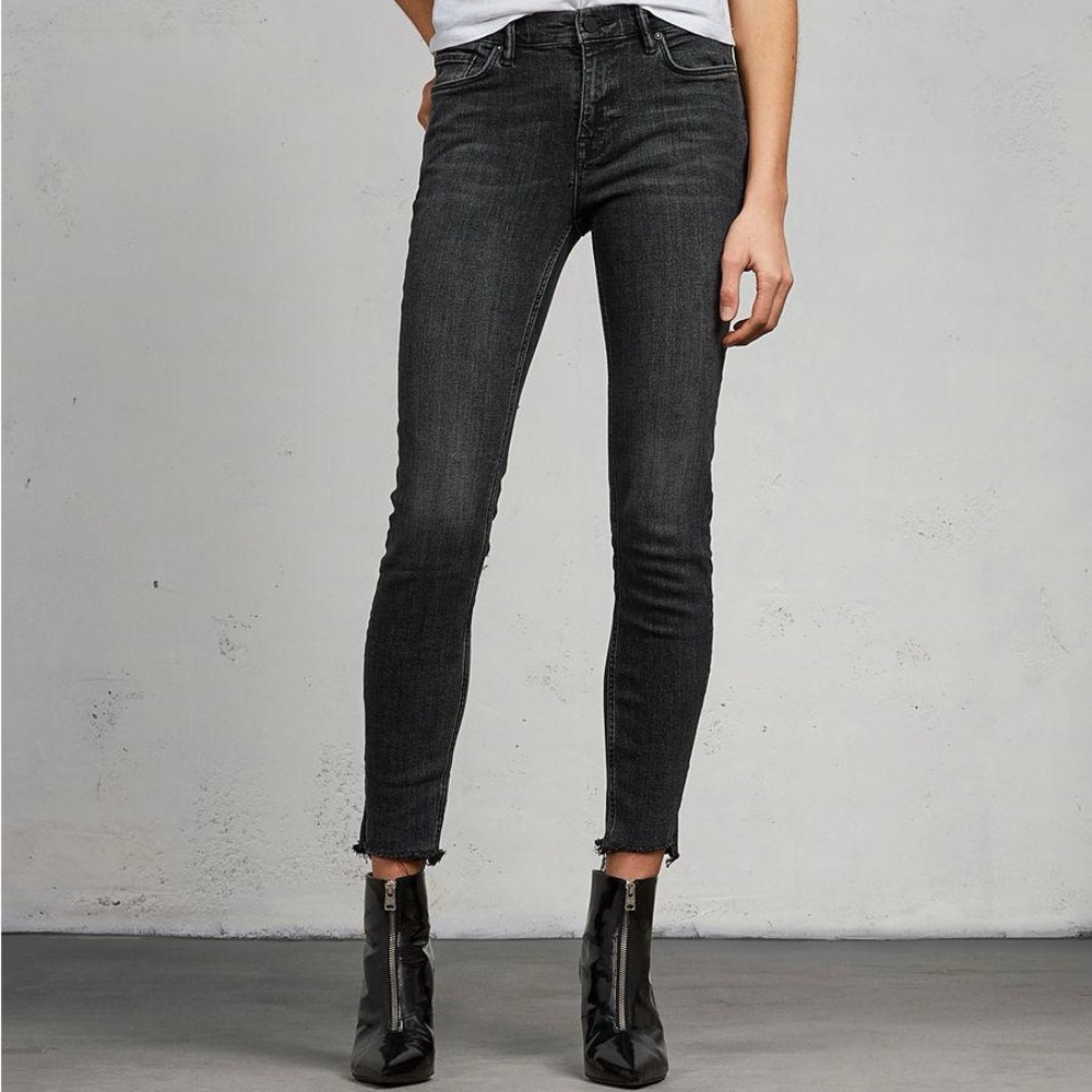 Allsaints Grace Frey hem jeans in washed black size 32